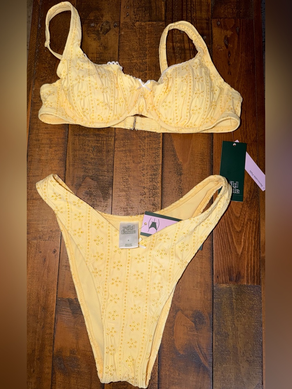 wild fable Pale Yellow Eyelet Underwire Bikini Set